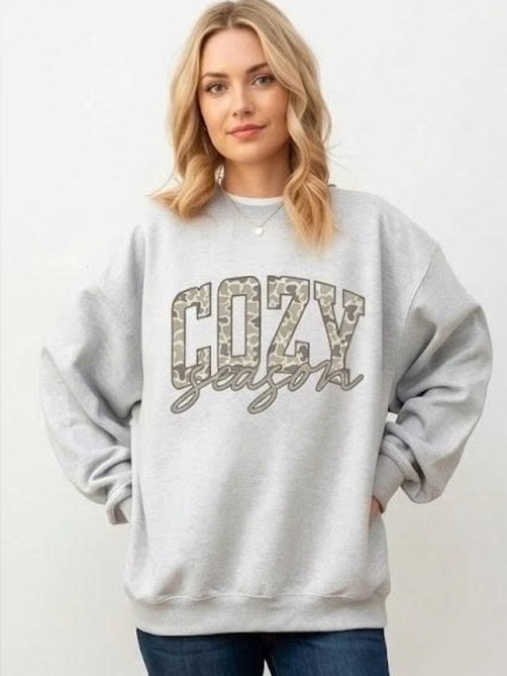 Cozy Season Leopard Graphic Sweatshirt Grey Pullover